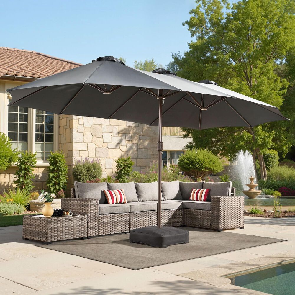 HOMLUX 15' Outdoor Market Umbrella with Sandbags Base in Dark Gray, , large