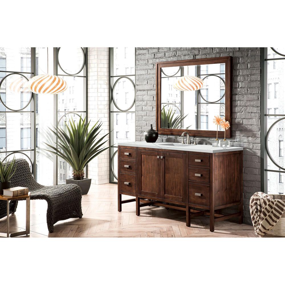 James Martin Vanities Addison 60&quot; Single Bathroom Vanity in Mid Century Acacia with 3 cm Ethereal Noctis Quartz Top and Rectangular Sink, , large