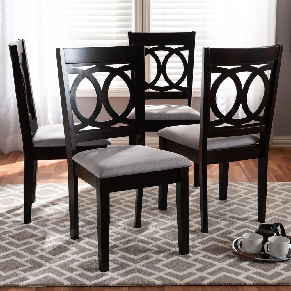 Baxton Studio Lenoir Side Chair with Gray Cushion in Espresso Brown (Set of 4), , large