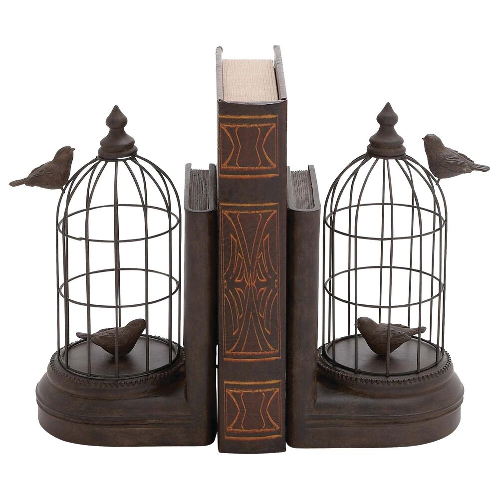 Maple and Jade Birdcage Bookends in Dark Brown &#40;Set of 2&#41;, , large