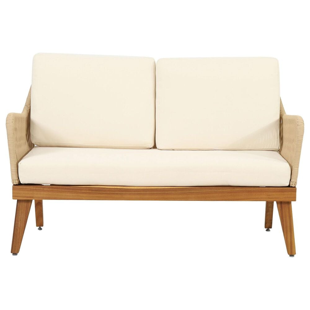 Hearth and Haven 4-Piece Outdoor Chat Set with Teak Coffee Table in Beige, , large