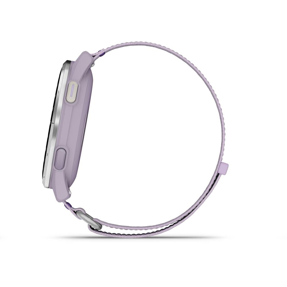 Garmin Approach J1 43mm Junior Golf GPS Smartwatch in Silver Aluminum Bezel with Lilac ComfortFit Fabric Band, , large