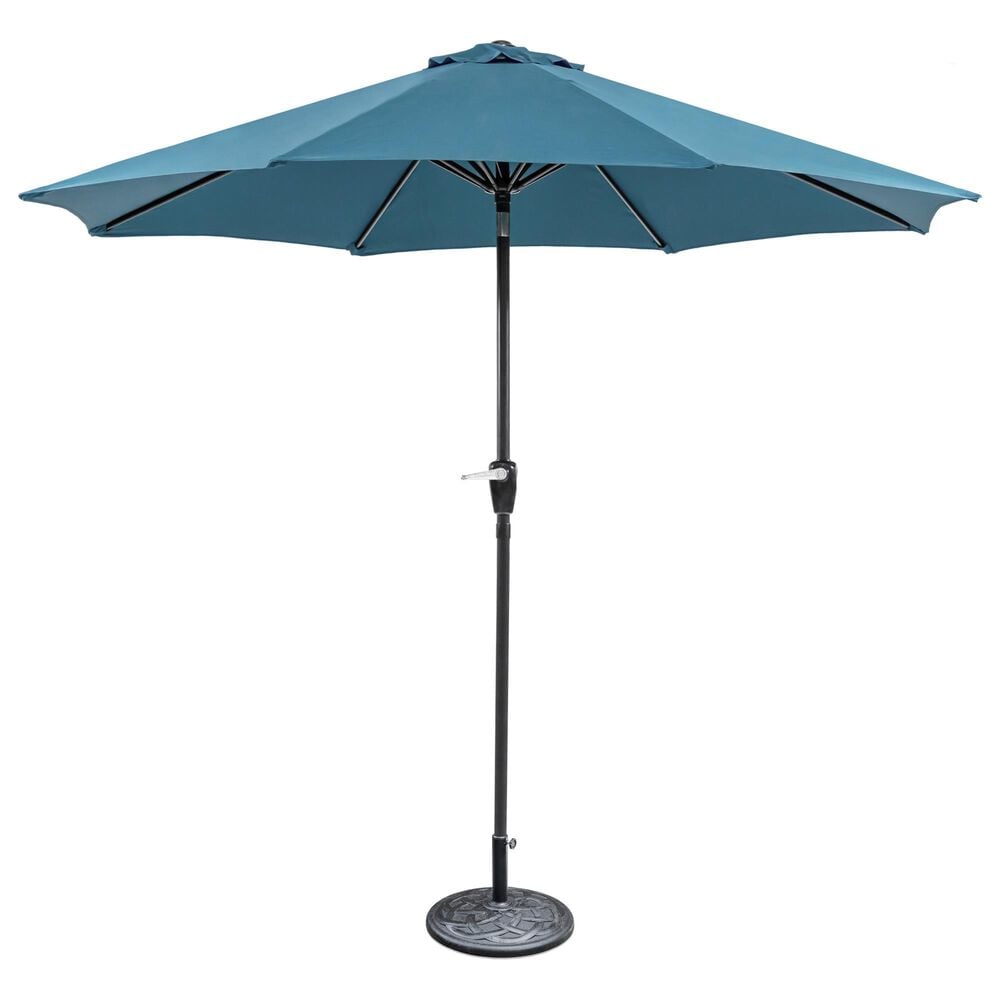 Furniture of America Cyrus 9" Crank Lift Octagon Patio Umbrella with Base in Blue, , large
