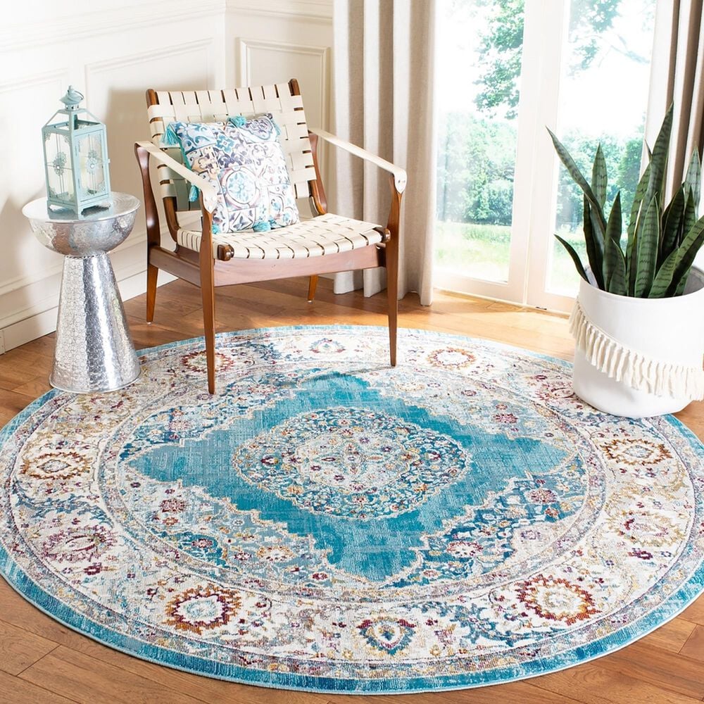 Safavieh Aria ARA116M 6&#39;6&quot; Round Blue and Ivory Area Rug, , large