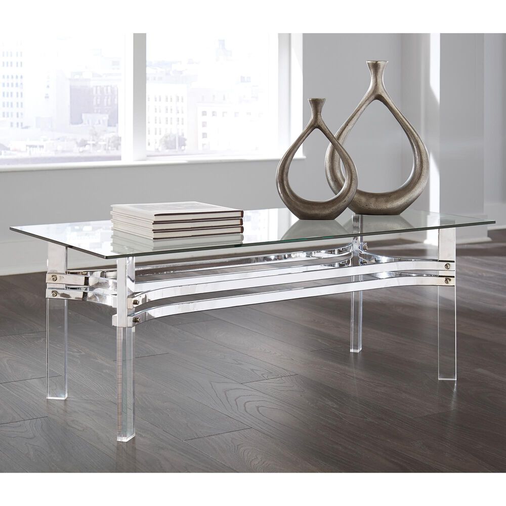 Signature Design by Ashley Braddoni Rectangular Coffee Table in Chrome Finish, , large