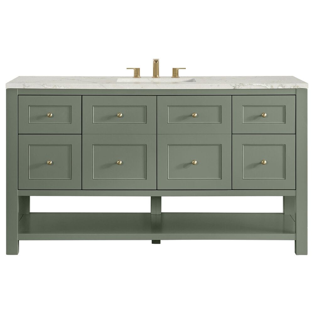 James Martin Vanities Breckenridge 60" Single Bathroom Vanity in Smokey Celadon with 3 cm Victorian Silver Quartz Top and Rectangular Sink, , large