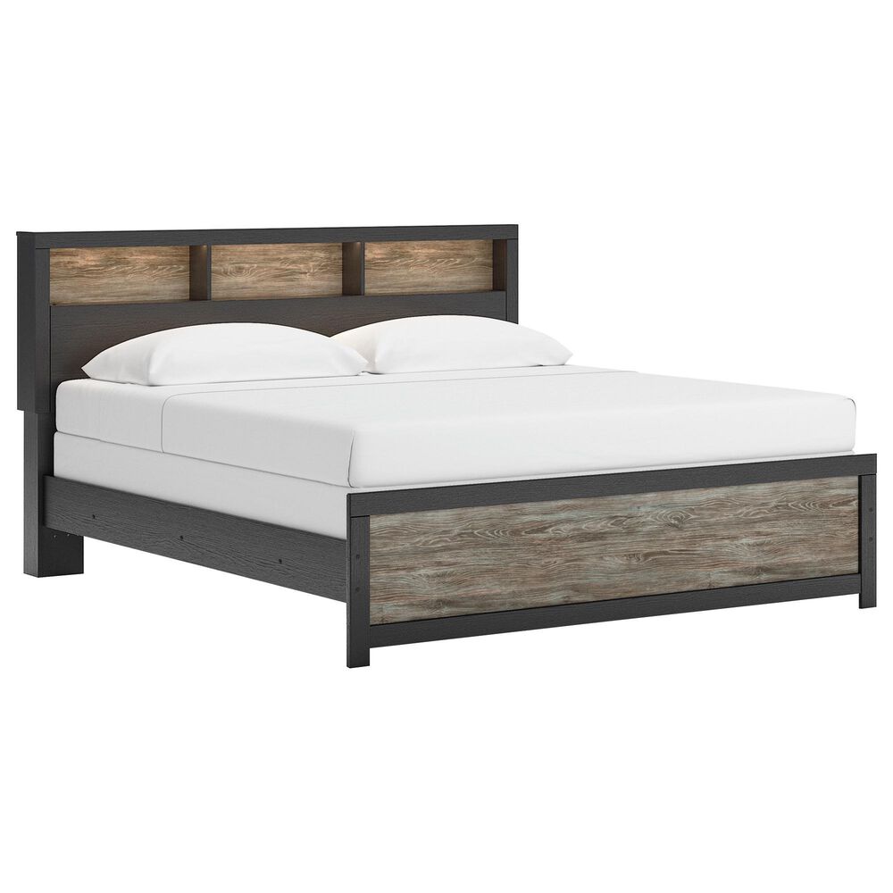 Ashley Broachmyn 4 Piece King LED Bookcase Bed Set in Black and Gray, , large