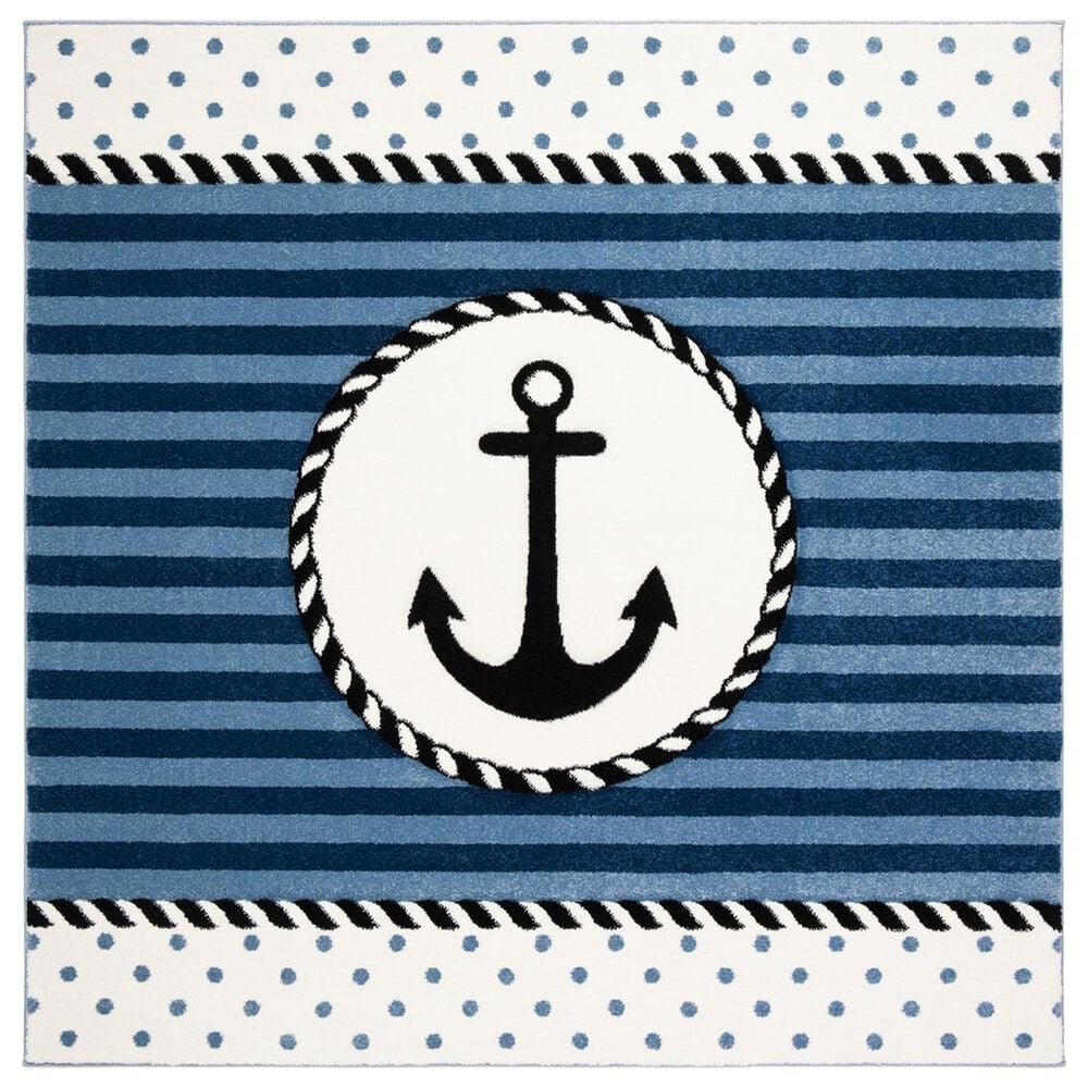 Safavieh Carousel Nautical 6"7" Square Navy and Ivory Kids Area Rug, , large