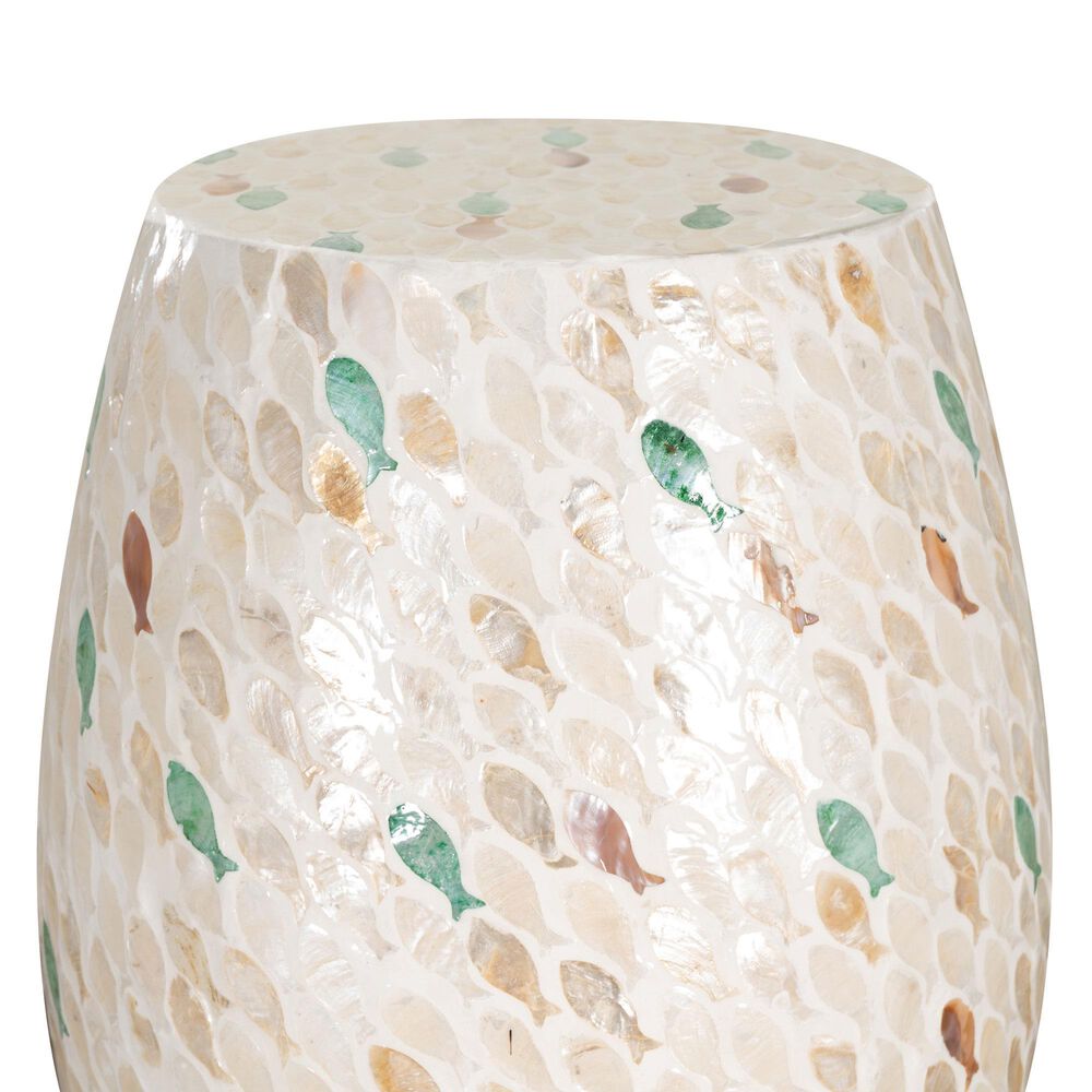 Linon Home Decor Pattison Drum End Table with Finish Pattern in Ivory, , large