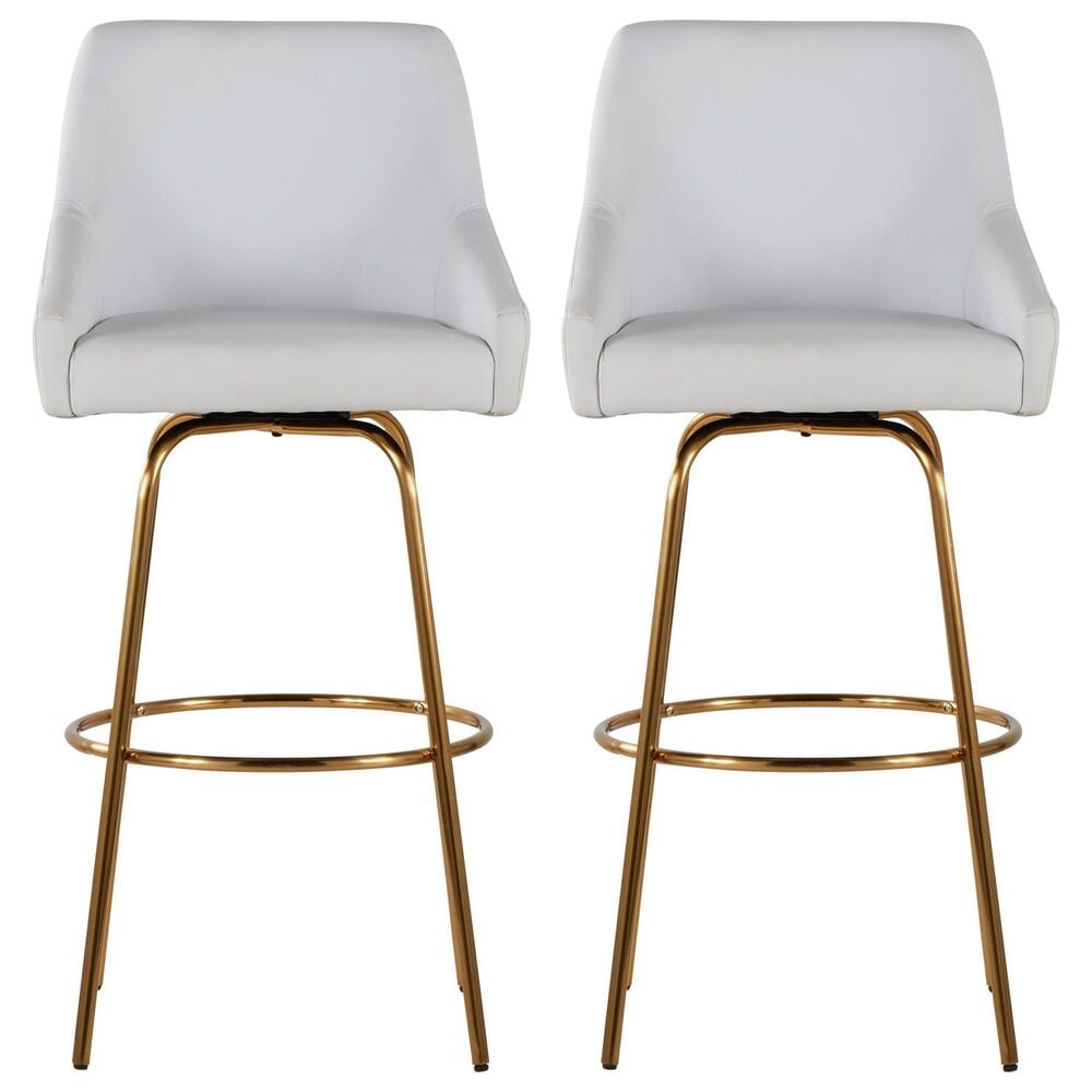 LumiSource Hannah Swivel Bar Stool with White Faux Leather Upholstery in Gold (Set of 2), , large