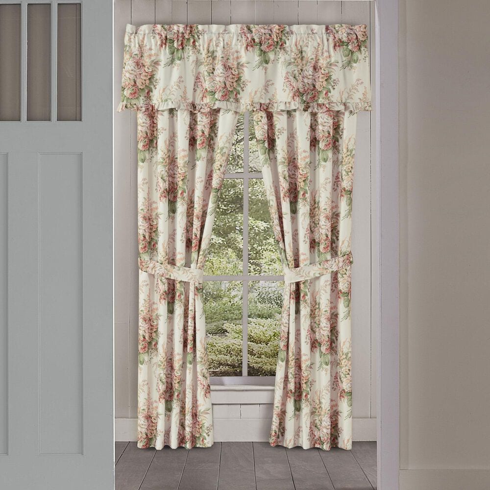 J. Queen New York Estelle 84&quot; x 41&quot; Window Panel Pair in Coral, Rose and Cream, , large