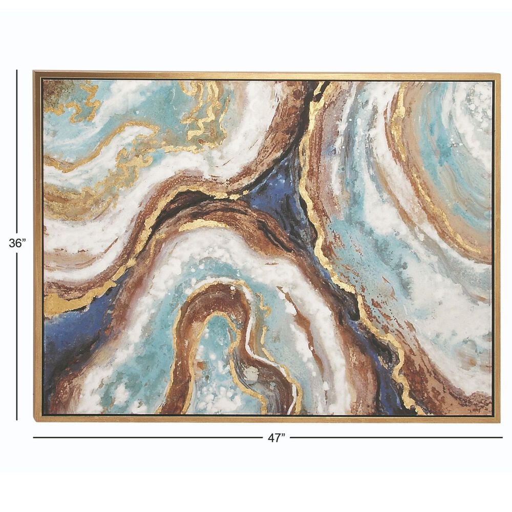 Maple and Jade 47&quot; x 36&quot; Enlarge Slice Geode Wall Art with Gold Frame in Blue, Brown, Teal and White, , large