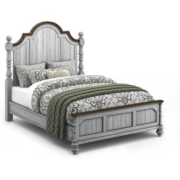 Flexsteel Plymouth Queen Poster Bed in Distressed Gray and White, , large