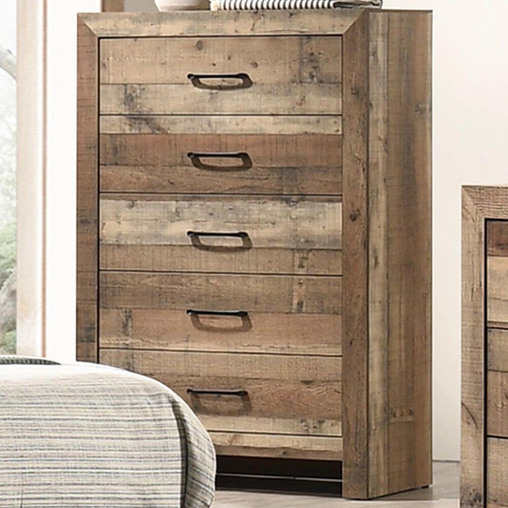 Crown Mark Elmer 5-Drawer Chest in Rustic Brown, , large