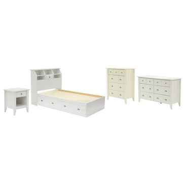 Sauder Shoal Creek 4 Piece Twin Bedroom Set in Soft White, , large