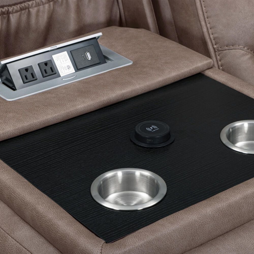 Simeon Collection Lawson Power Reclining Zero Gravity Sofa with Drop Down Table in Sydney Brunette, , large