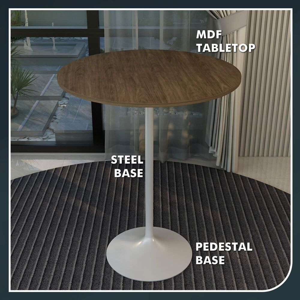 Leisuremod LeisureMod Verve Collection Modern Bar Height Table White Base with 36 Round Dark Walnut MDF Top, , large