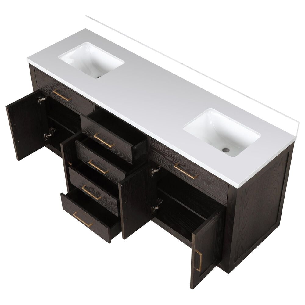 Lexora Home Abbey 72&quot; Double Bathroom Vanity in Brown Oak with 2 cm White Quartz Top and Rectangular Sinks, , large