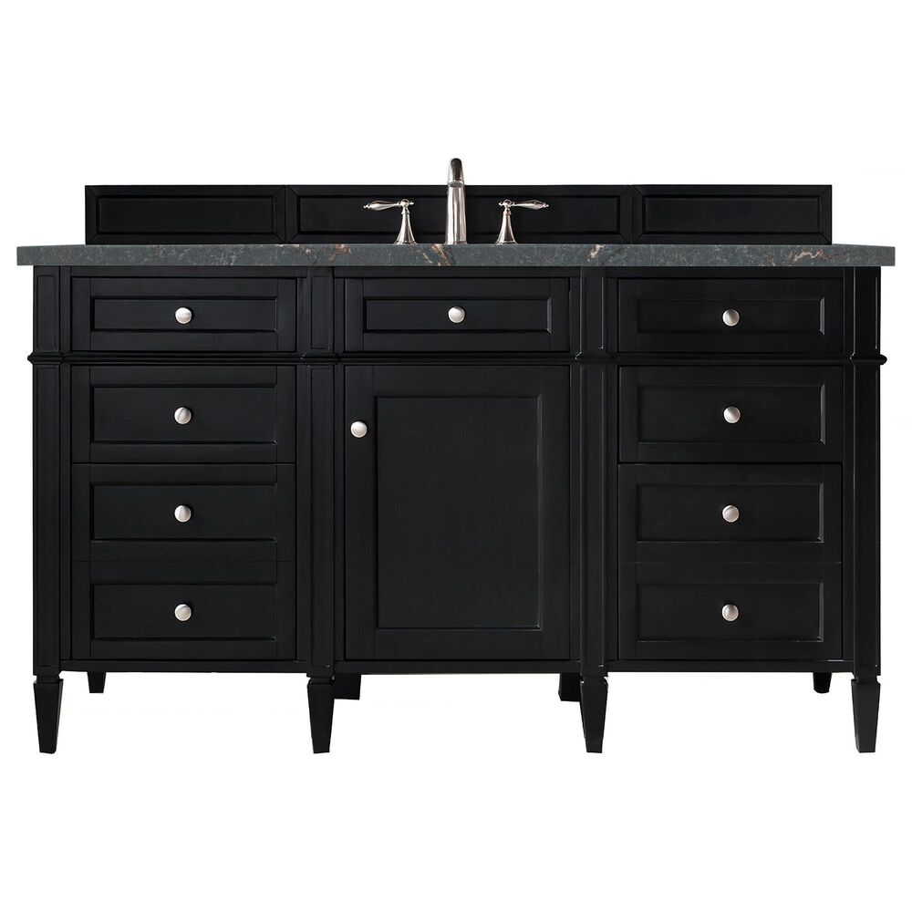 James Martin Vanities Brittany 60" Single Bathroom Vanity in Black Onyx with 3 cm Parisien Bleu Quartz Top and Rectangular Sink, , large