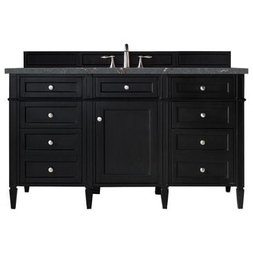 James Martin Vanities Brittany 60" Single Bathroom Vanity in Black Onyx with 3 cm Parisien Bleu Quartz Top and Rectangular Sink, , large