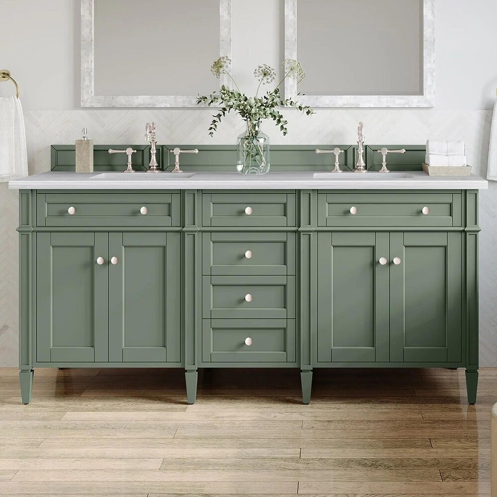 James Martin Vanities Brittany 72&quot; Double Bathroom Vanity in Smokey Celadon with 3 cm Arctic Fall Solid Surface Top and Rectangular Sinks, , large