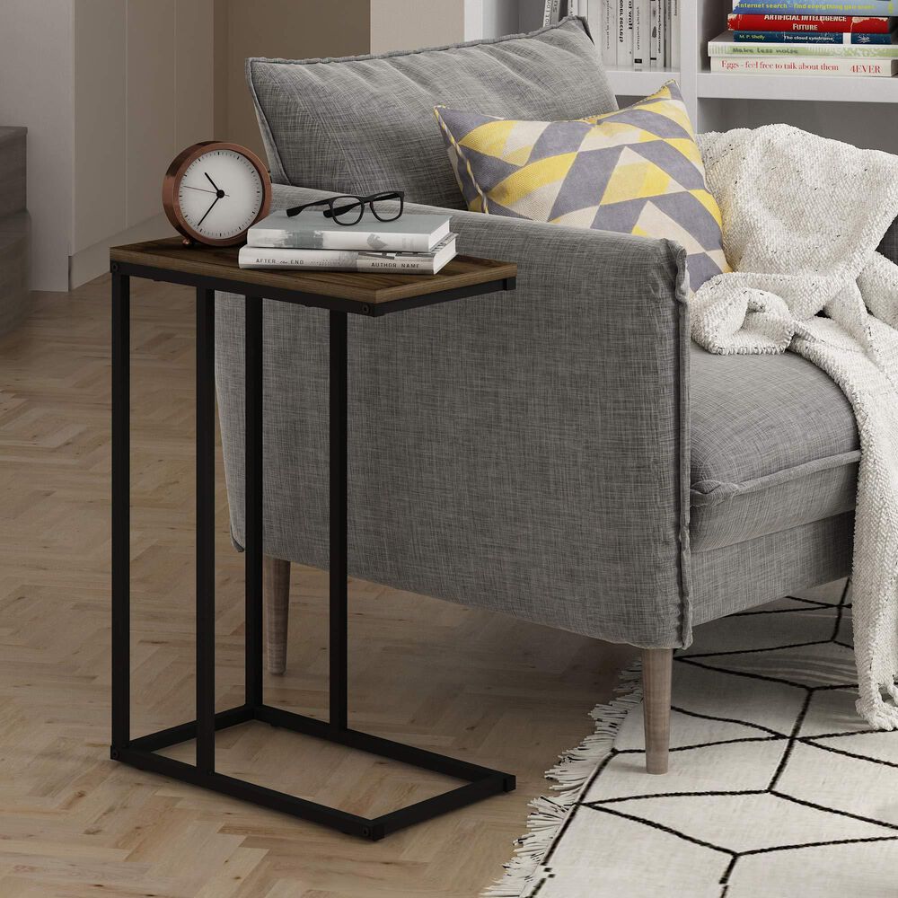 HOMLUX C Shaped Side Table in Columbia Walnut and Black, , large