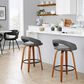 LumiSource Grotto Swivel Counter Stool with Grey Faux Leather Upholstery in Walnut Wood and Black (Set of 2), , large