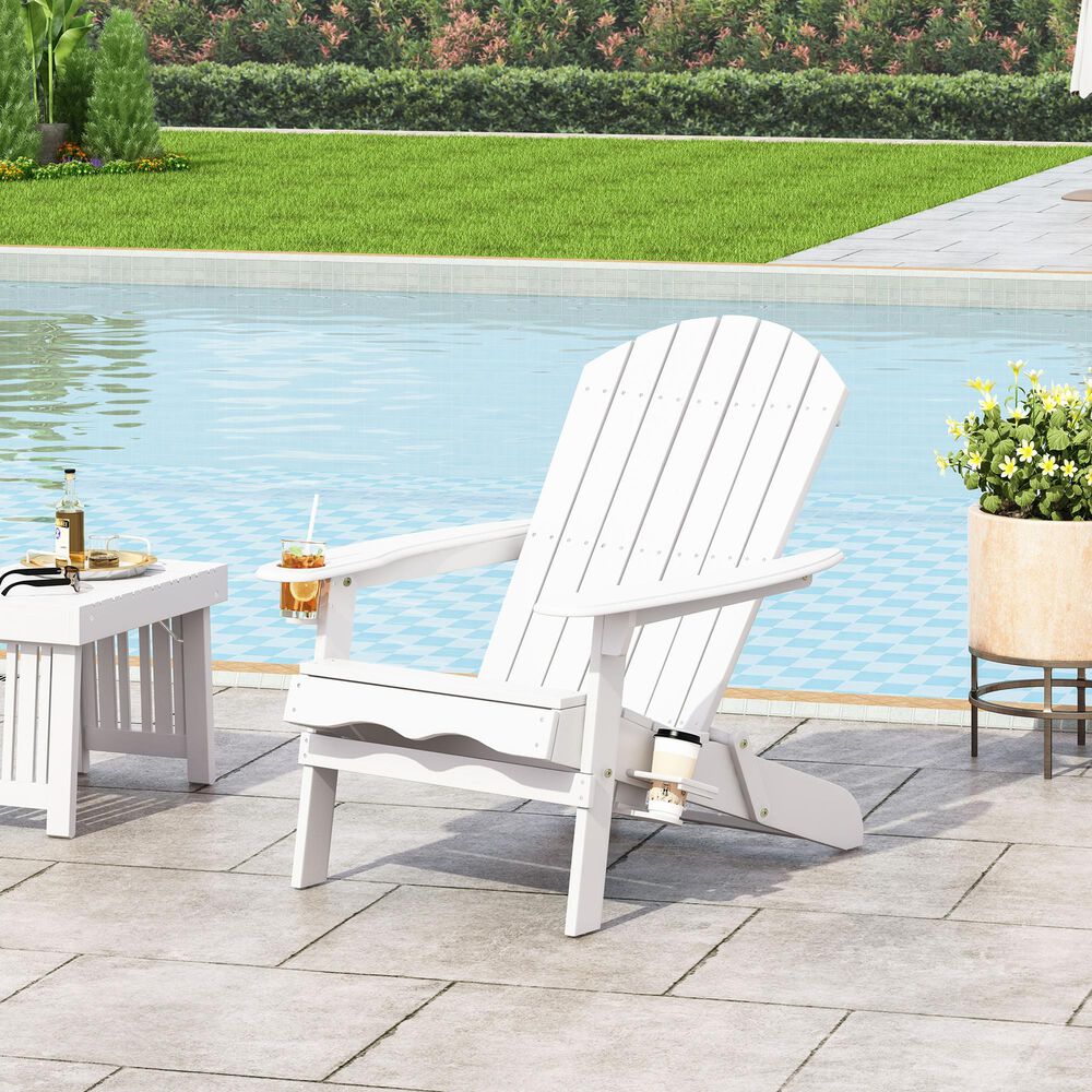 Hearth and Haven Bellwood Outdoor Foldable Adirondack Chair with Cup Holder in White, , large