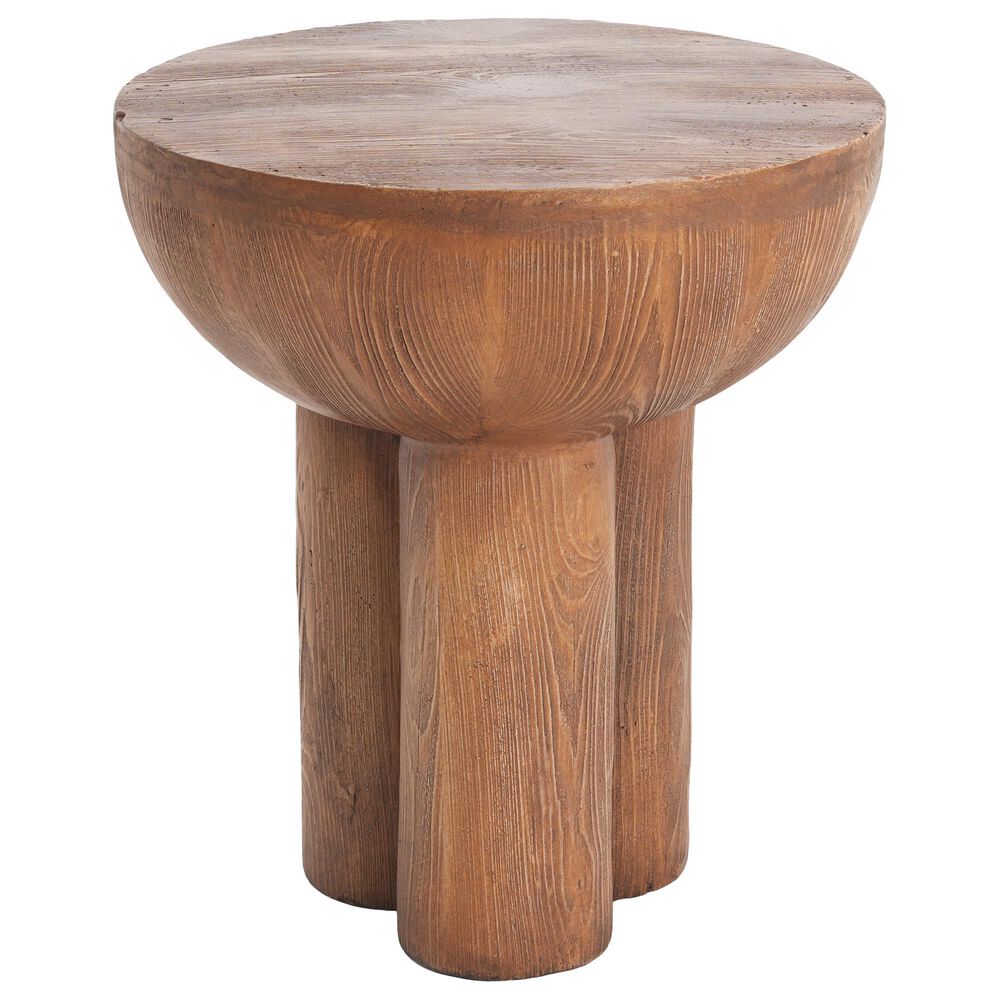 Hearth and Haven Iris Outdoor Round Side Table with 3 Cylindrical Legs in Brown, , large