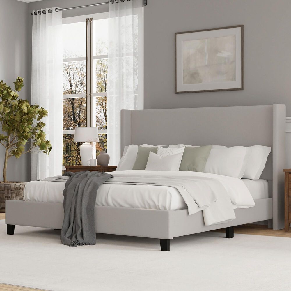 The Monday Company Holborn King Beige Upholstered Platform Wingback Bed in Black, , large
