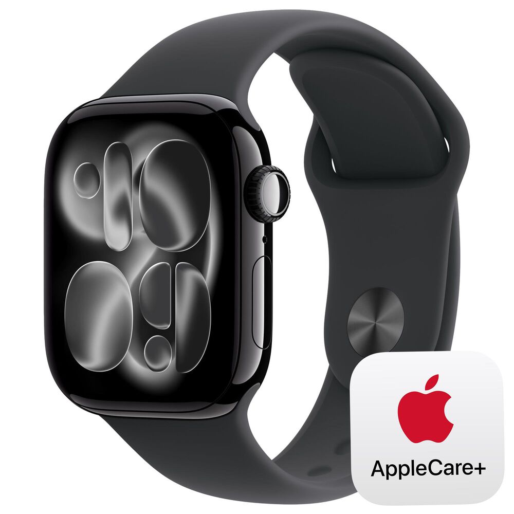 Apple Watch Series 11 (GPS) 42mm Aluminum Case with Black Sport Band - M/L in Jet Black and 2-Year AppleCare+, , large