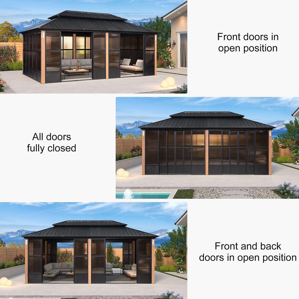 HOMLUX 12' x 20' Outdoor Hardtop Gazebo with Aluminum Frame in Black, , large