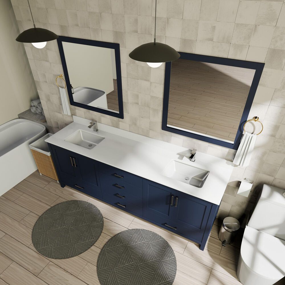 Lexora Home Jacques 80&quot; Double Bathroom Vanity in Navy Blue with 2 cm White Quartz Top and Rectangular Sinks, , large