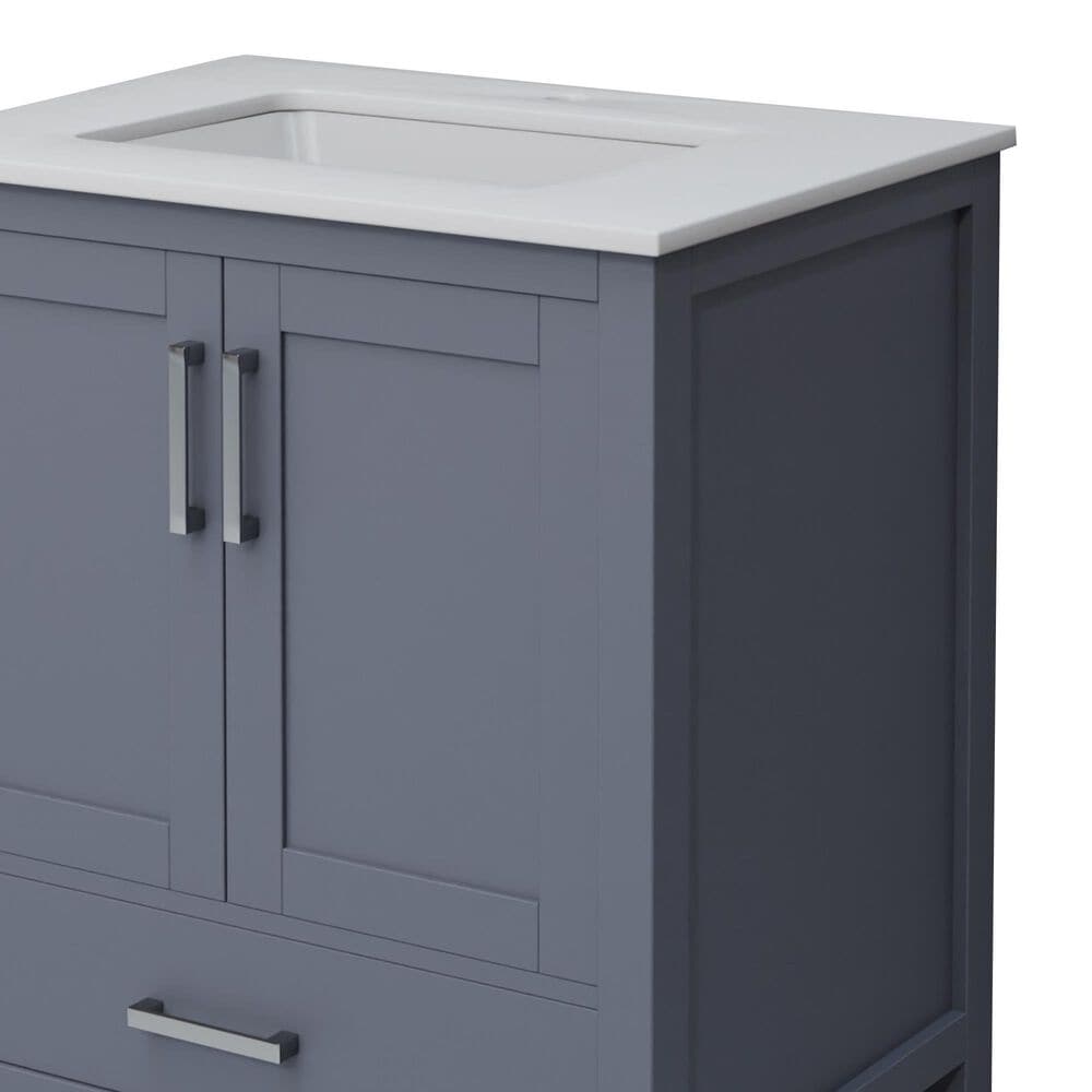 Lexora Home Jacques 30" Single Bathroom Vanity in Dark Grey with 2 cm White Quartz Top and Rectangular Sink, , large
