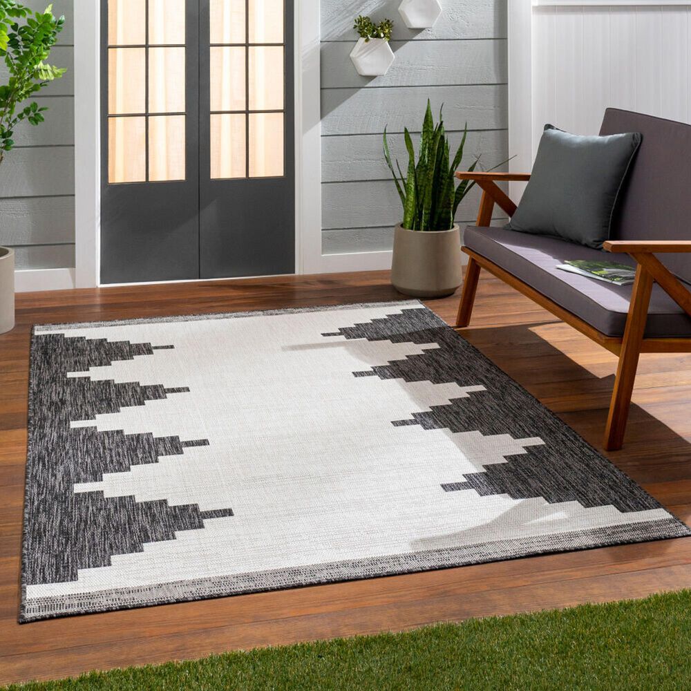 Surya Eagean EAG-2356 Black, Off-White and Charcoal 4&#39;3&quot; x 5&#39;11&quot; Indoor/Outdoor Area Rug, , large