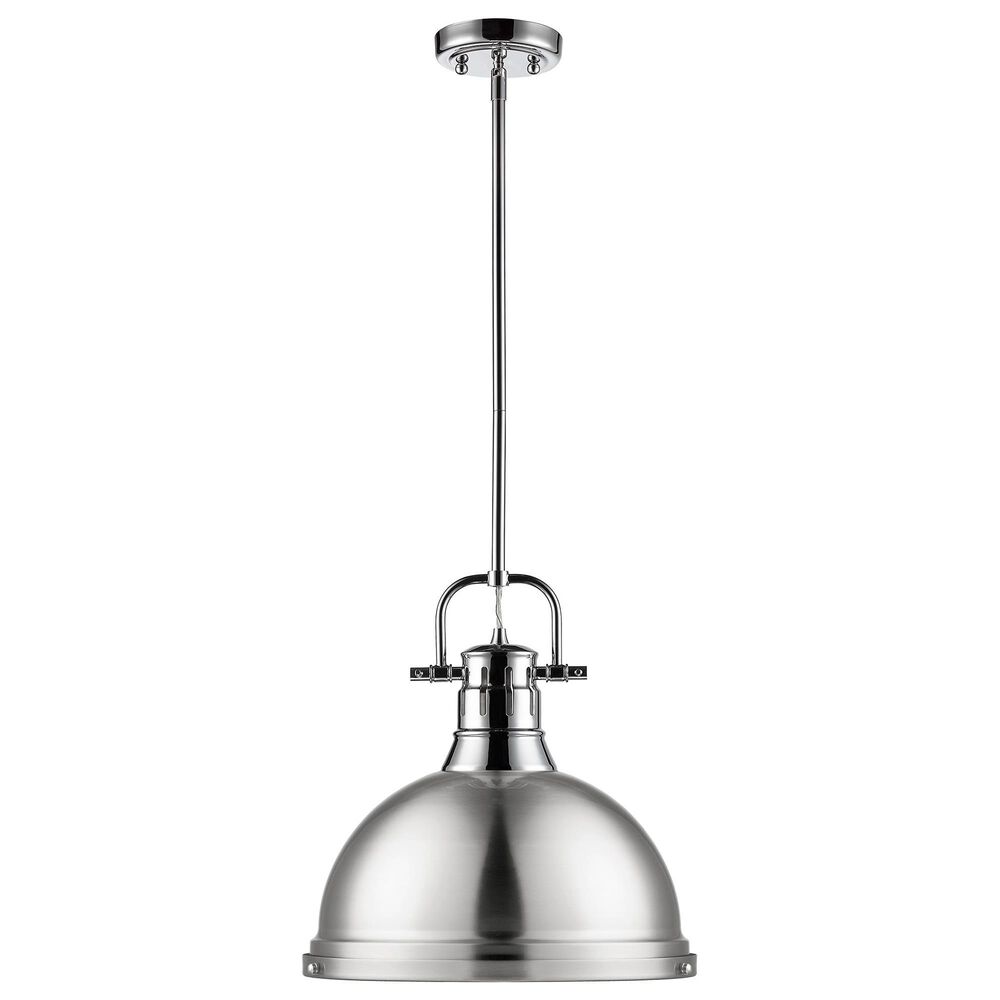 Golden Lighting Duncan 1-Light Pendant with Rod and Pewter Shade in Chrome, , large