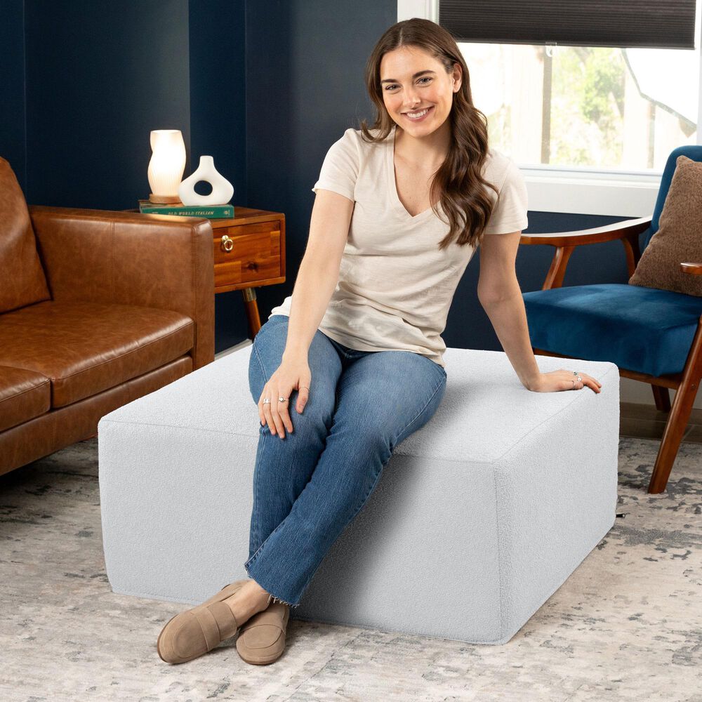 Jaxx Fairlie Boucle Fabric Ottoman in White, , large
