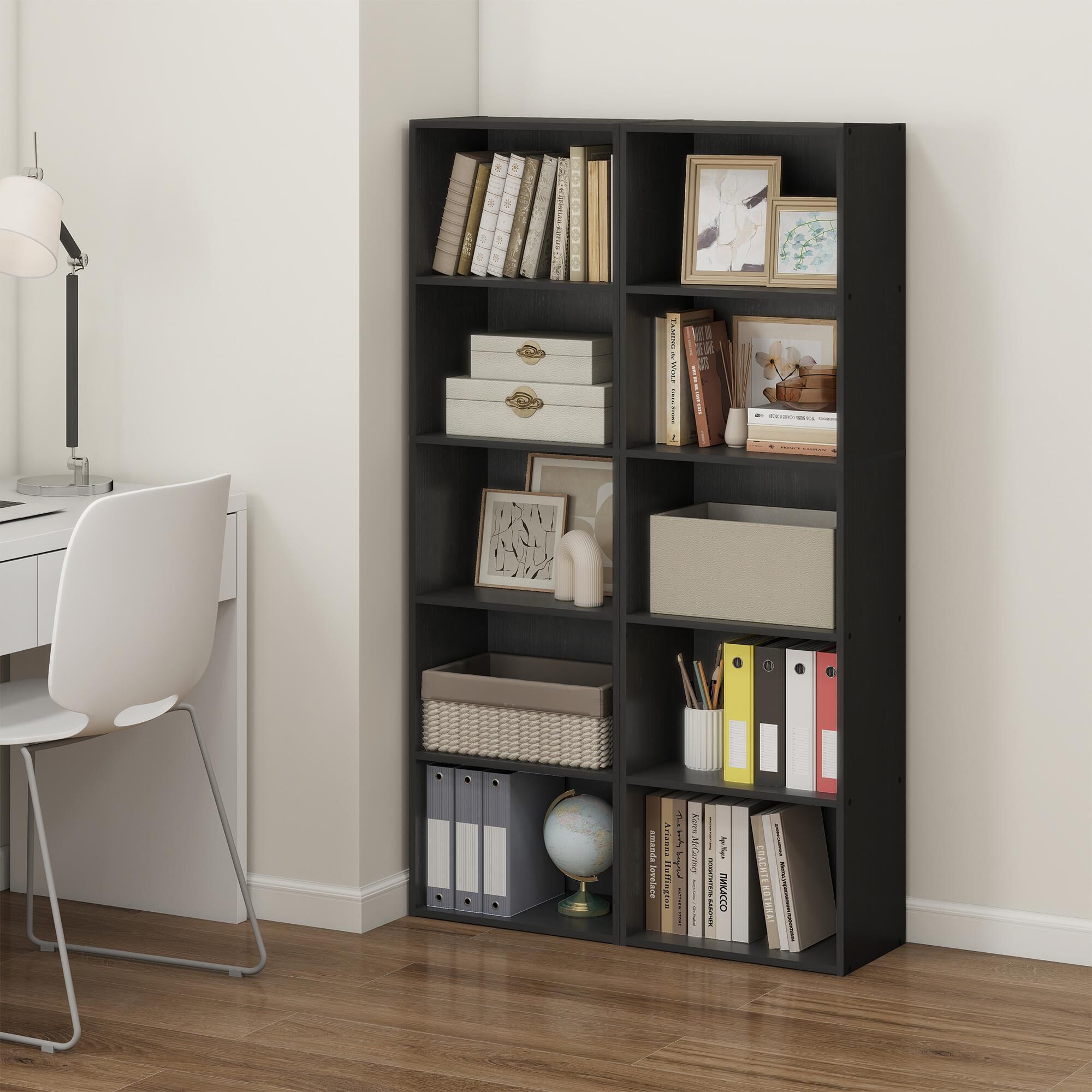 HOMLUX 5-Tier Reversible Bookshelf with Decorative Open Shelves in