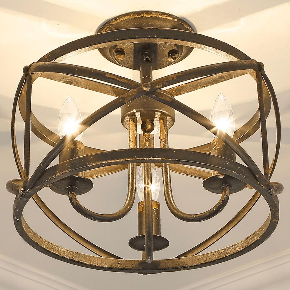 Golden Lighting Alcott Semi-Flush in Antique Black Iron, , large