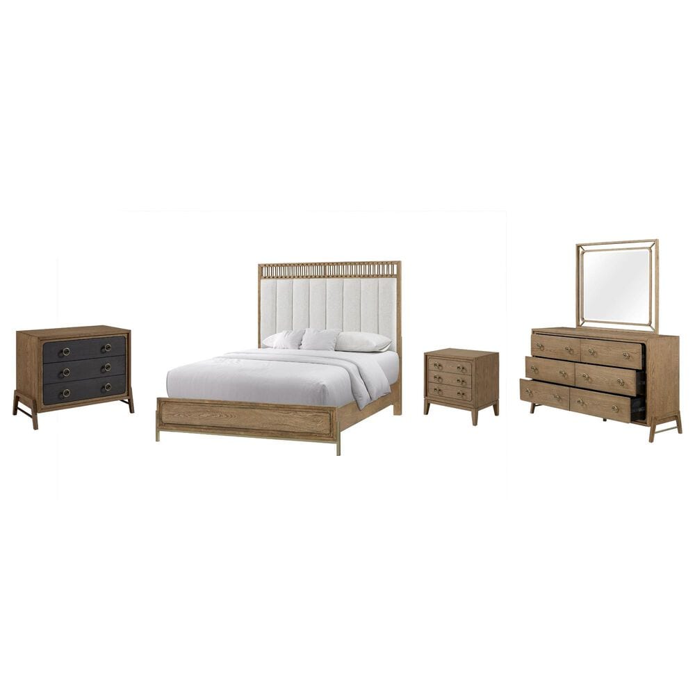 Sterling Timber Elure 5 Piece King Upholstered and Strap Panel Bedroom Set in Latte, , large
