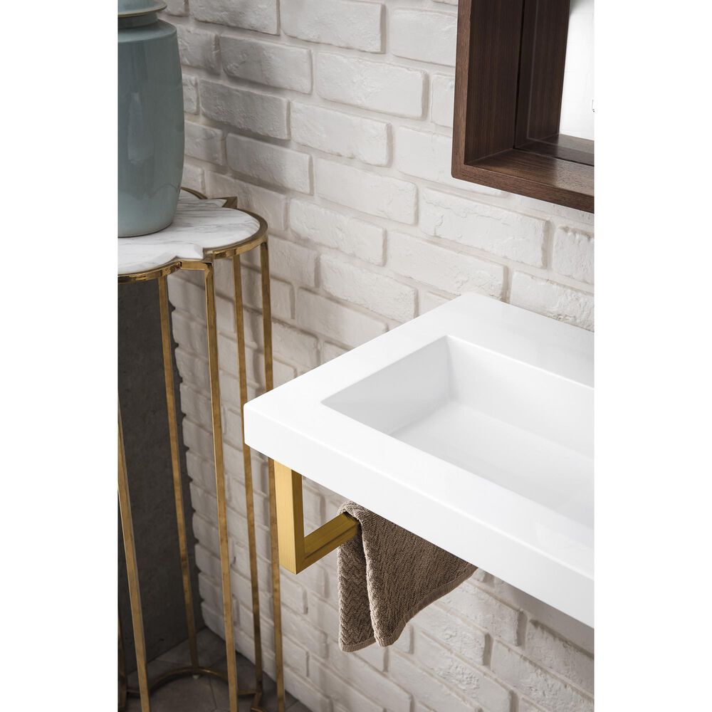 James Martin Vanities Boston 39.5&quot; Single Wall Brackets in Radiant Gold with 3 cm White Glossy Resin Top and Rectangular Sink, , large