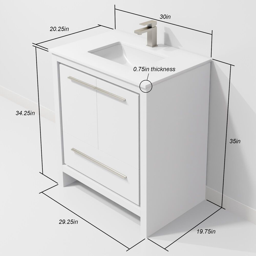 Lexora Home Lafarre 30" Single Bathroom Vanity in White with 2 cm White Quartz Top and Rectangular Sink, , large