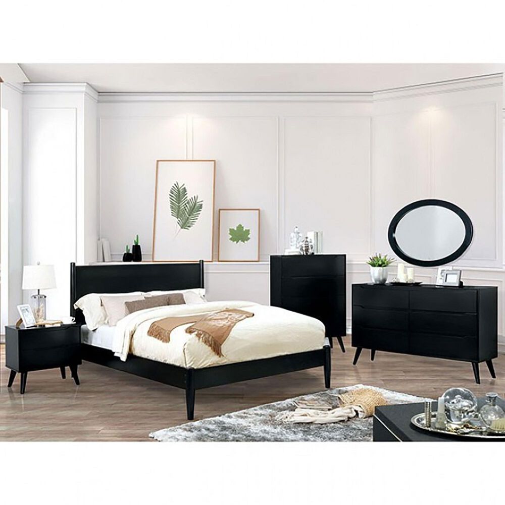 Furniture of America Lennart 6-Drawer Dresser and Oval Mirror in Black, , large