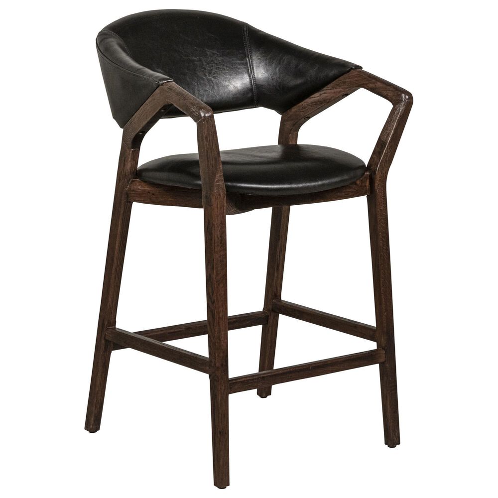 Timeless Designs Chavez Counter Stool in Brown Finish and Black Leather, , large