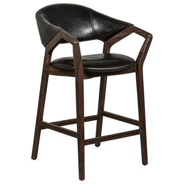 Timeless Designs Chavez Counter Stool in Brown Finish and Black Leather, , large