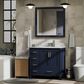 Lexora Home Jacques 36" Right Offset Single Bathroom Vanity in Navy Blue with 2 cm White Carrara Marble Top and Rectangular Sink, , large
