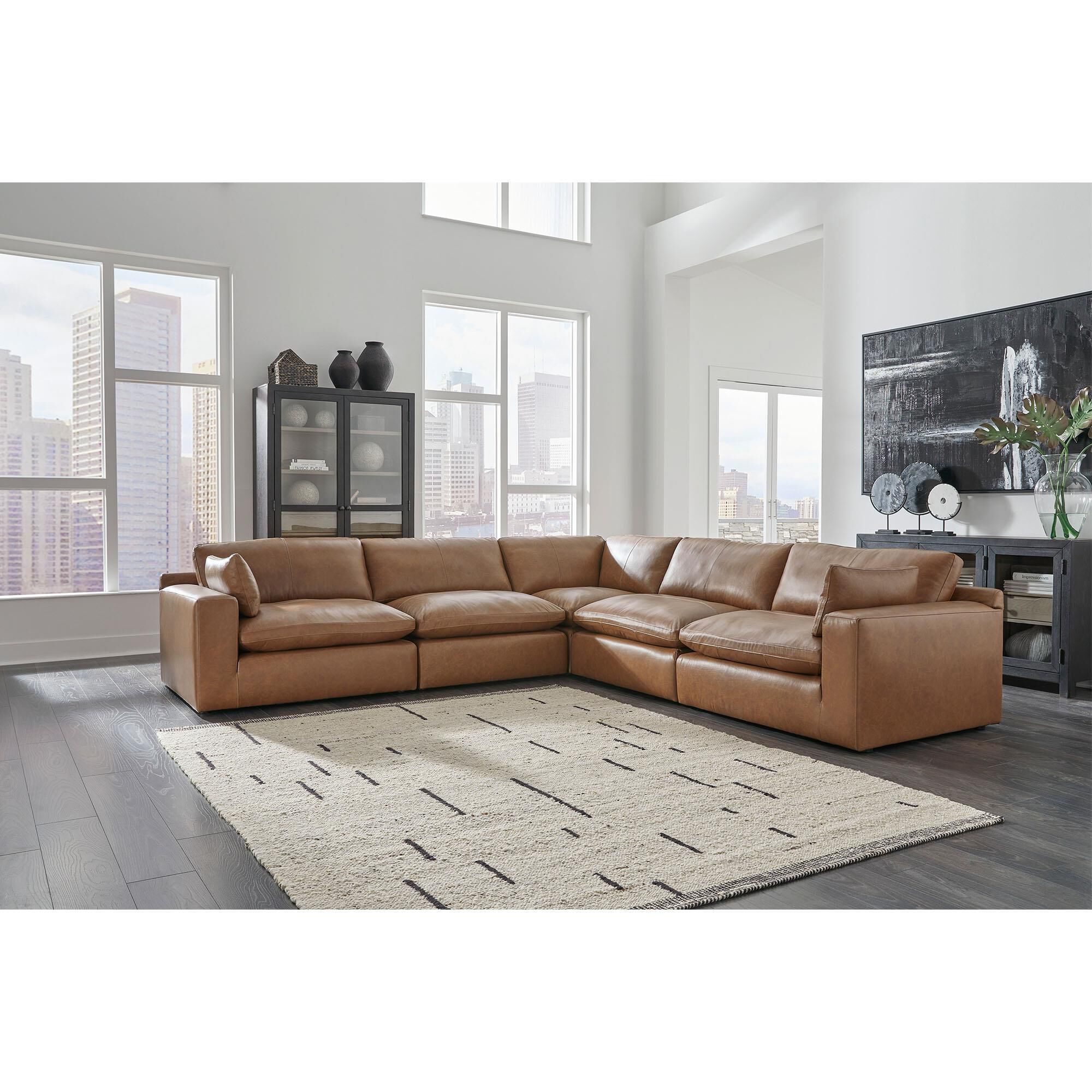 Ashley Emilia 5-Piece L-Shaped Sectional in Caramel