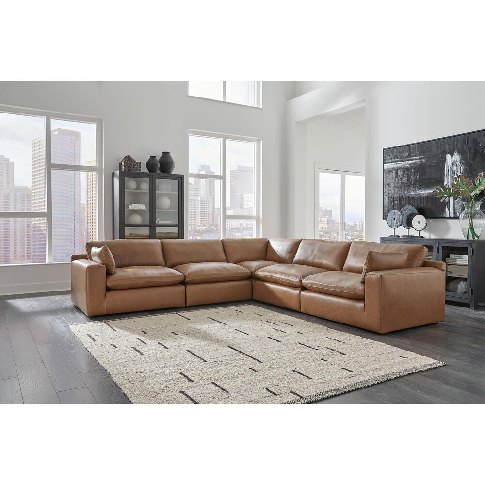 Ashley Emilia 5-Piece L-Shaped Sectional in Caramel, , large