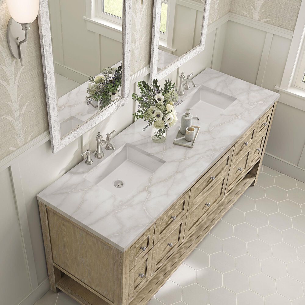 James Martin Vanities Breckenridge 72&quot; Double Vanity in Whitewashed Oak with 3 cm Victorian Silver Quartz Top, , large