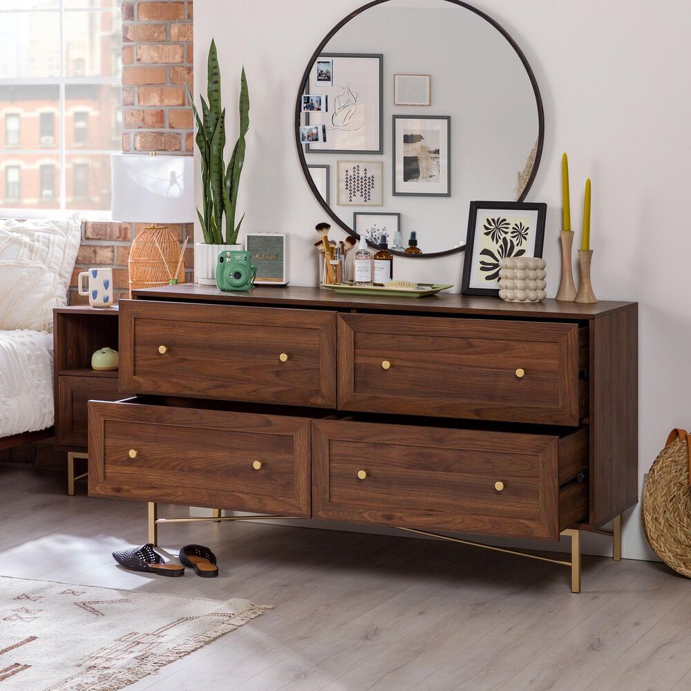 Walker Edison Gwen 4-Drawer Dresser in Dark Walnut and Gold, , large